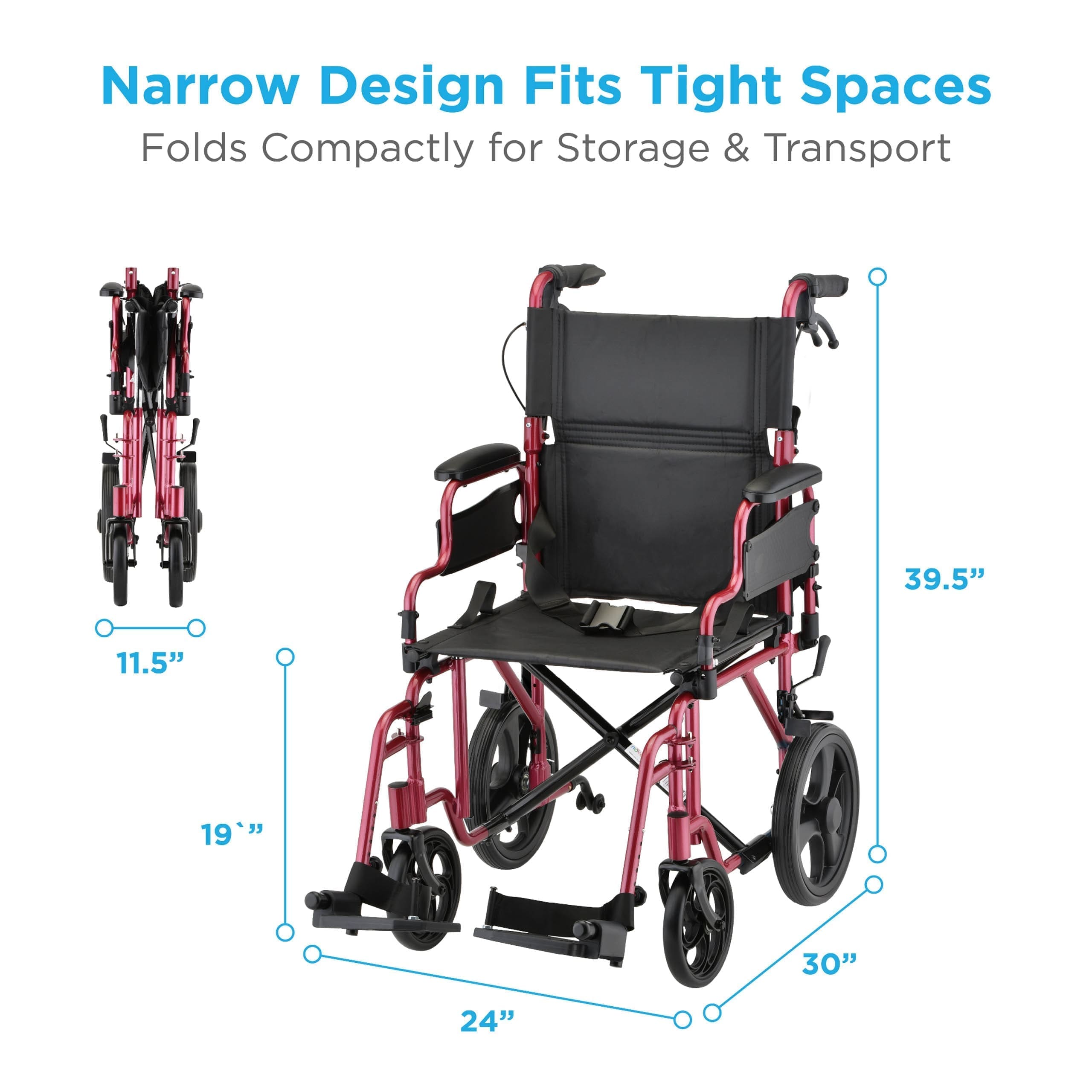 Nova Regular 12" Transport Chair - Rental - Image 4